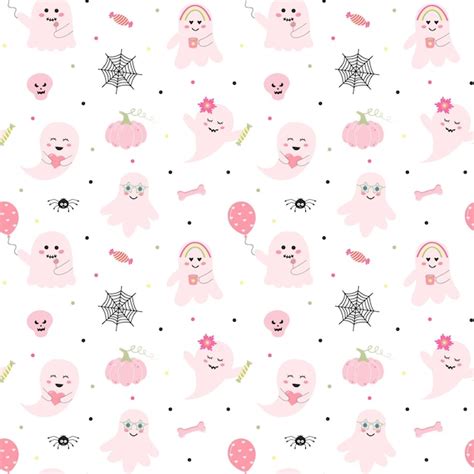 Premium Vector Seamless Halloween Pattern With Cute Pink Ghosts Web