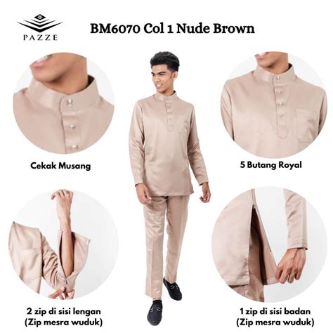 Pazze Baju Melayu Cekak Musang Slim Fit Satin Series Nude Coffee Shopee Malaysia