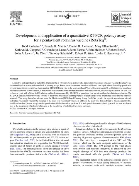 PDF Development And Application Of A Quantitative RT PCR Potency