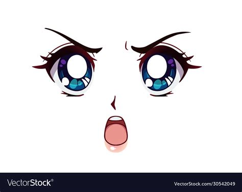 Angry anime face manga style big blue eyes Vector Image