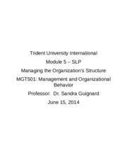 MGT 501 SLP M5 Trident University International Module 5 SLP Managing