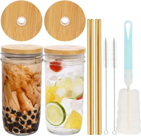 Bubble Tea Mok Mason Jar Met Rietje Glazen Mok Set Van 2 Drinkglas Met