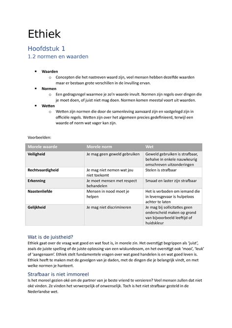 Ethiek Semester 1 Ethiek Hoofdstuk 1 1 Normen En Waarden Waarden O