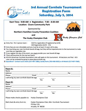 Fillable Online 2014 Cornhole Tournament Registration Form Fax Email