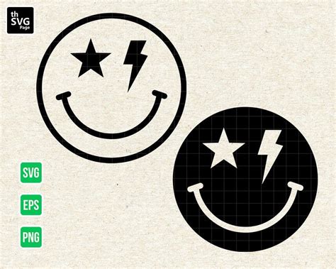 Smiley Face Star Lightning Bolt Svg Smiley Face Svg Trendy Etsy In