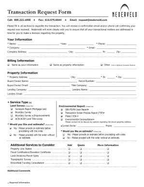 Fillable Online Transaction Request Form Weblink Nederveld Fax