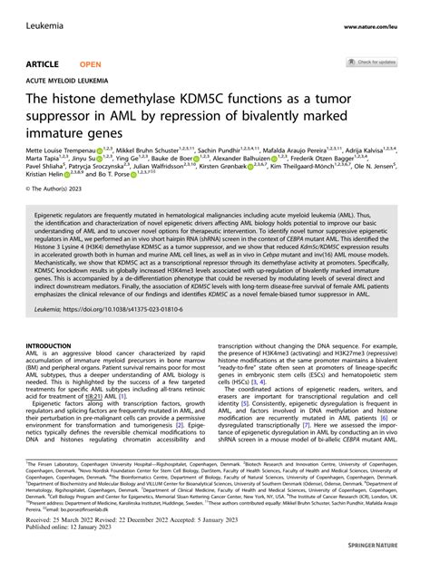 Pdf The Histone Demethylase Kdm C Functions As A Tumor Suppressor In