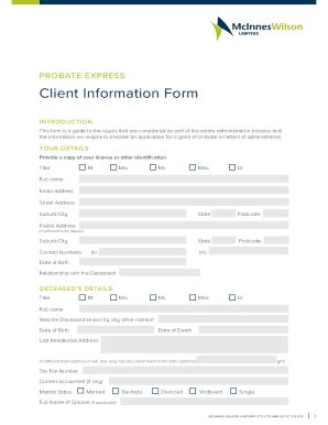 Fillable Online Probate Express Client Information Form Fax Email