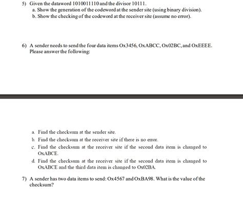 5 Given The Dataword 1010011110 And The Divisor 10111 A Show The Generation Of The Codeword