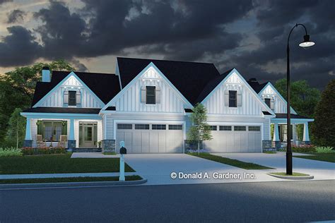 Modern Farmhouse Duplex House Plan With Matching 1428 Square Foot Units