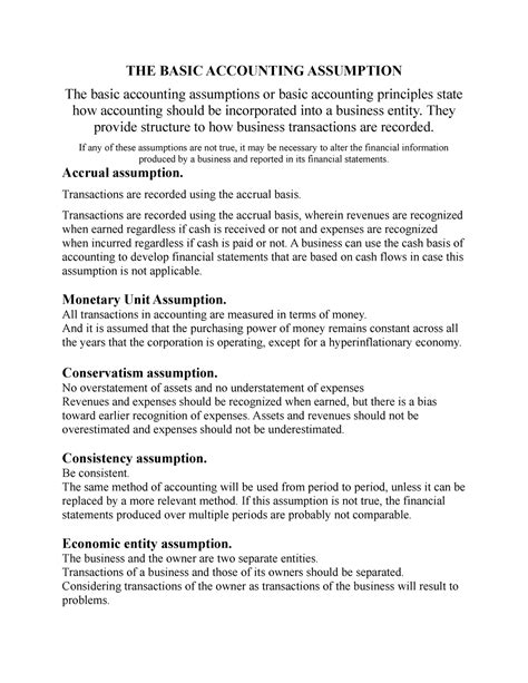 The Basic Accounting Assumption The Basic Accounting Assumption The Basic Accounting