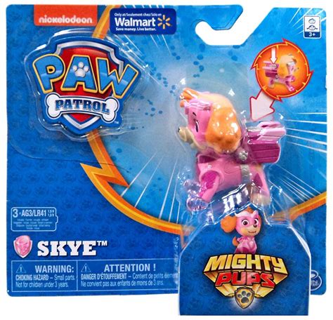 Paw Patrol Mighty Pups Skye Exclusive Figure Light-up Badge Paws Spin ...