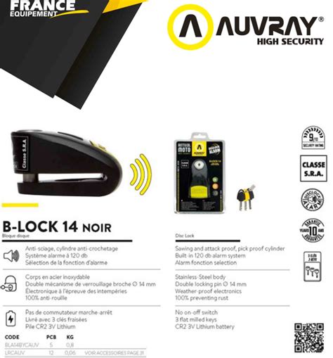 Bloque Disque Alarm B Lock Auvray Classe Sra Nmr Racing