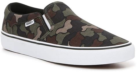 Vans Denim Asher Slip On Sneaker In Dark Green Camo Print Green For