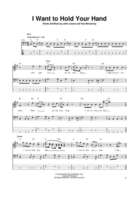 I Want To Hold Your Hand Sheet Music By The Beatles For Bass Tab