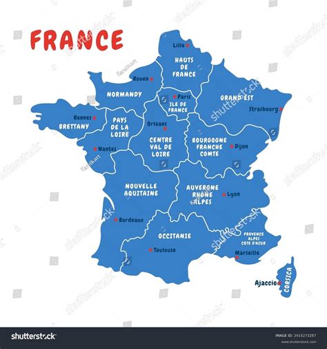 Political Map France French Regions Hand Stock Vector (Royalty Free ...