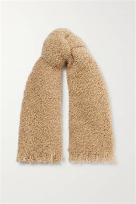 Loro Piana Fringed Wool And Silk Blend Bouclé Scarf Neutrals