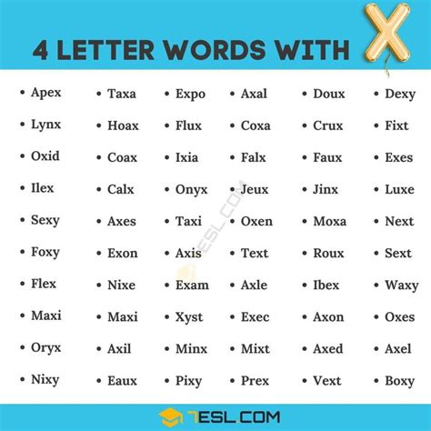 Discover 4 Letter Words With X