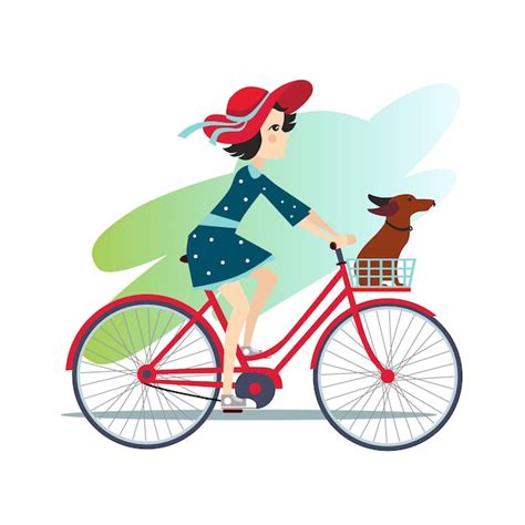 Premium Vector Girl Is Riding Bike On Spring Field Vector Illustration