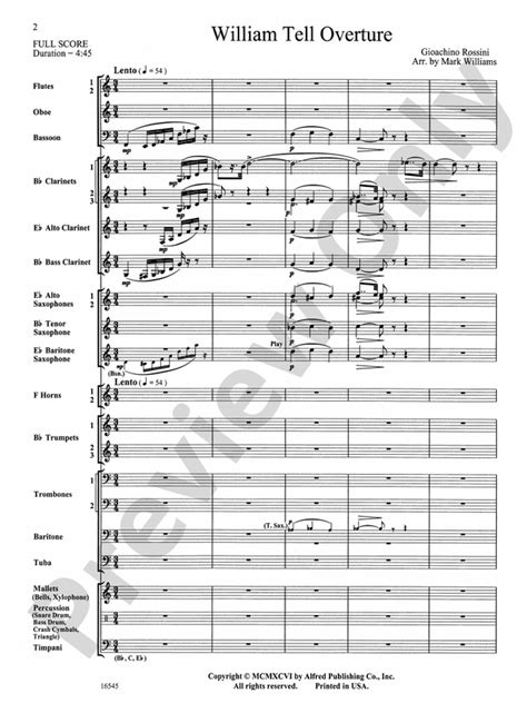 William Tell Overture Concert Band Conductor Score And Parts Gioacchino Rossini Digital Sheet