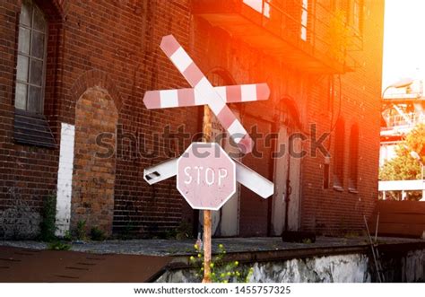 Unguarded Railway Crossing Stop Signs Driving Stock Photo 1455757325