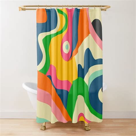 Colorful Mid Century Abstract Shower Curtain For Sale By Trajeado14