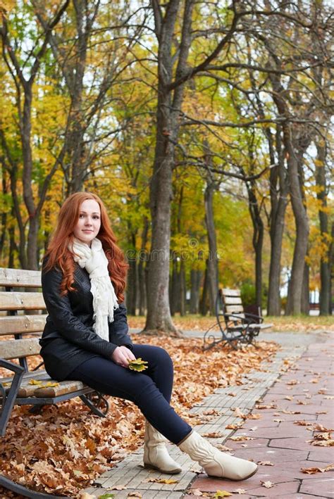 Redhead Girl Portrait In City Park Fall Season Stock Image Image Of Landscape Black 62679699