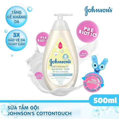 Sữa tắm gội toàn thân mềm mịn Johnson s Cottontouch Top To Toe Bath