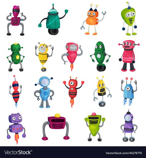 Set of cute little robots funny artificial Vector Image