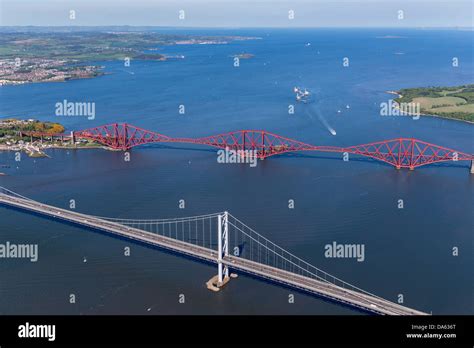 Aerial view of the Forth Road and Rail Bridges, Firth of Forth ...