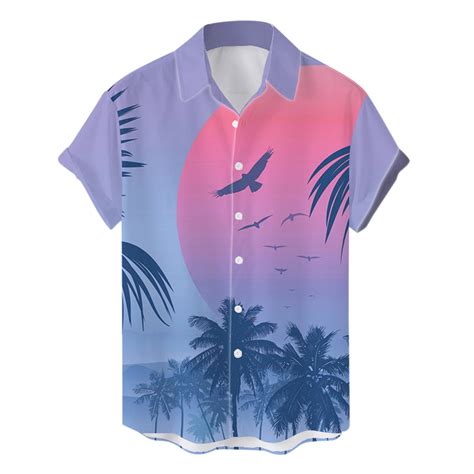 Pmuybhf Male Xxl Oversized Workout Shirts For Men 4th Of July Male Summer Beach Tree Print Shirt