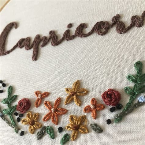 Capricorn Astrology Floral Embroidery Hoop Art Etsy