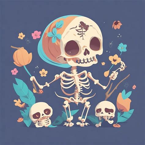 Premium Ai Image Illustration Kawaii Skeleton Celebrating Halloween Concept