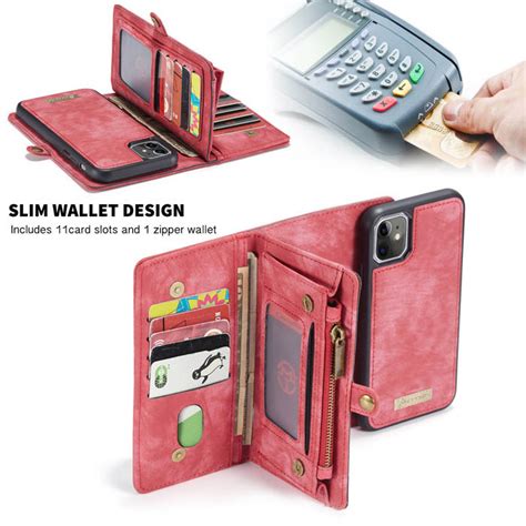 Caseme Iphone 11 Zipper Wallet Magnetic Detachable 2 In 1 Case Red