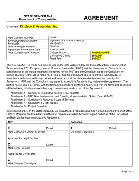 Montana Standard Agreement Cover Sheet Projects Fill Out Sign