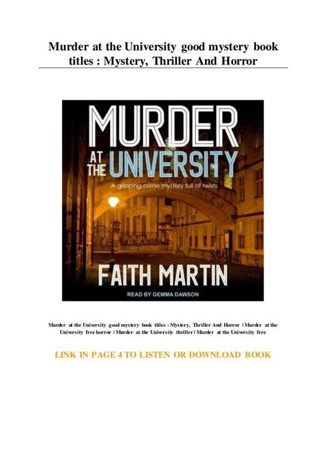 Murder at the University good mystery book titles : Mystery... Thrill…