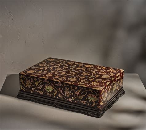 A Mother Of Pearl Inlaid Lacquered Floral Stationery Box And Cover