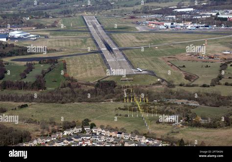 Aerial View Of Leeds Bradford Airport Lba Looking Down The Runway 32