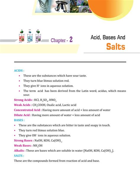 Class 10 Science Chapter 2 Acid Bases And Salts Study Notes Gurukul Of