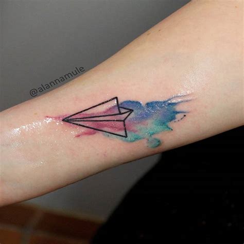 Watercolor Tattoo Of A Paper Plane By Tattoo Artist