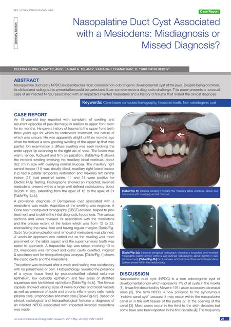 (PDF) Nasopalatine Duct Cyst Associated with a Mesiodens: Misdiagnosis or Missed Diagnosis?