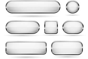 White Buttons Chrome Frame 3d Realistic Web Glass Vector Image