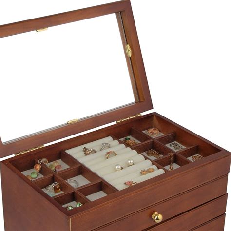 Organizador Joyero Alhajero Joyas Espejo Anillos De Madera