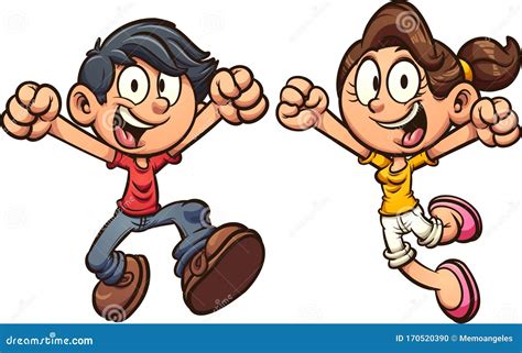 Happy Cartoon Kids Excited and Jumping Stock Vector - Illustration of simple, gradient: 170520390