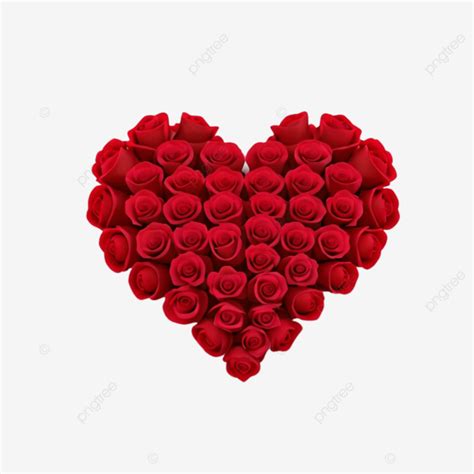 Heart Shape Red Rose Flowers Valentines Day Heart Rose PNG