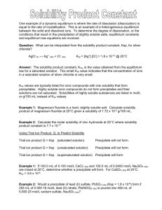 Solubility And Ksp ANSWERS