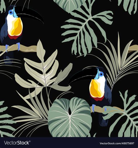 Exotic jungle plants pattern Royalty Free Vector Image