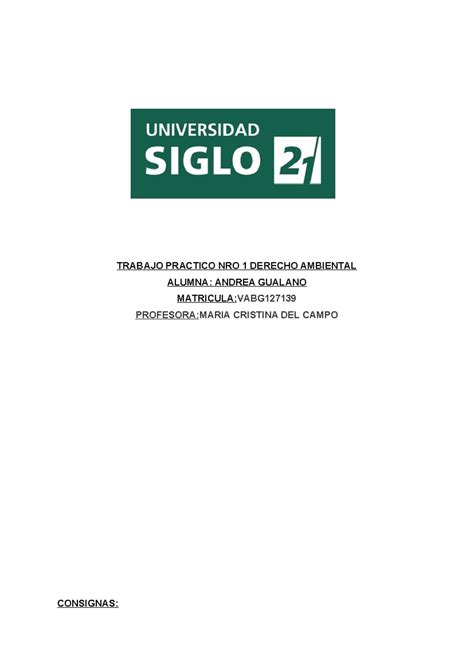 Trabajo Nro 1 Ambiental TRABAJO PRACTICO NRO 1 DERECHO AMBIENTAL