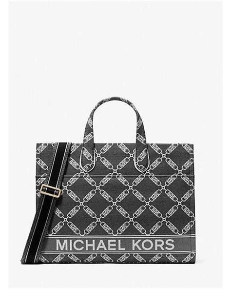 Michael Kors Gigi Large Empire Logo Jacquard Tote Bag In Black Lyst