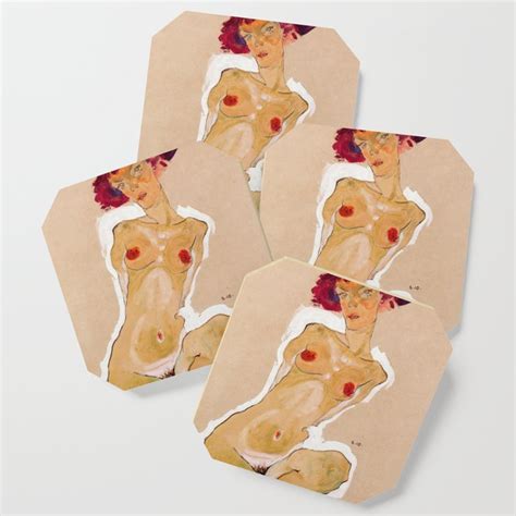 Egon Schiele Squatting Female Nude Coaster By Alexandra Arts Society6